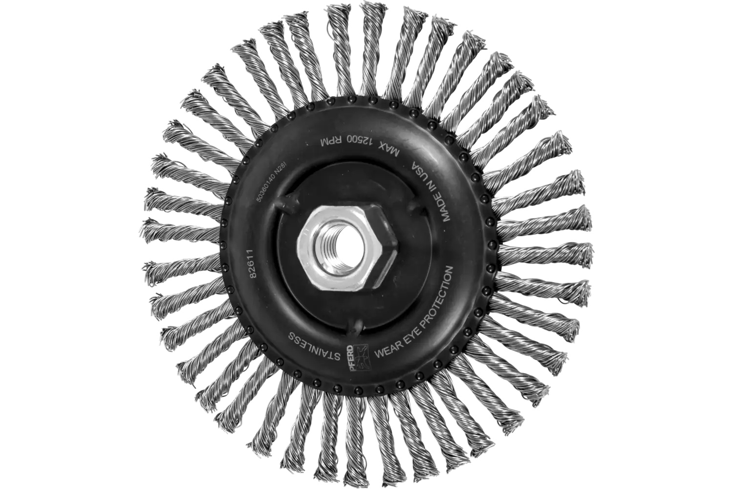 Show details for Pferd Stringer Bead Wheel Brush 6" Dia .020 Stainless Steel 5/8-11 Thread Picture of Pferd Stringer Bead Wheel Brush 6" Dia .020 Stainless Steel 5/8-11 Thread